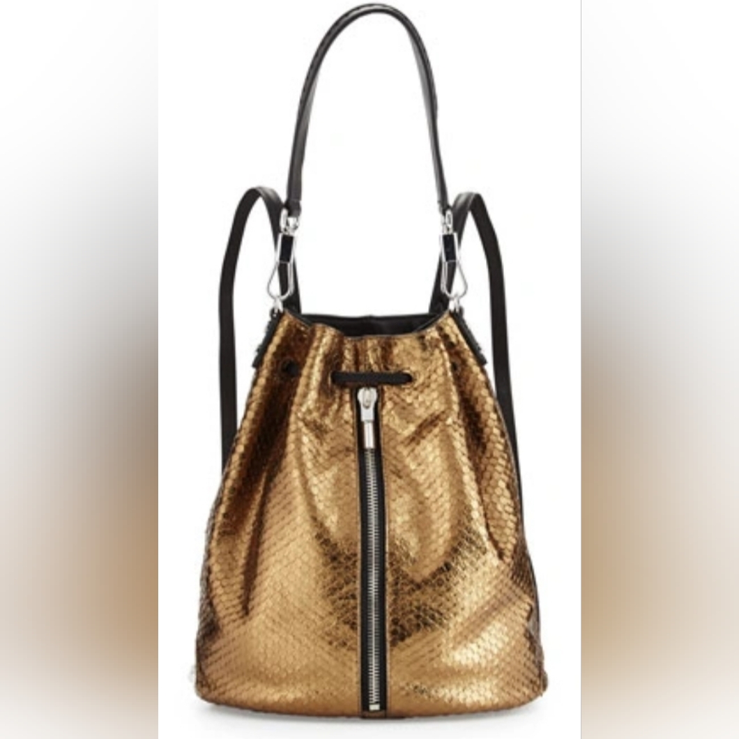 Elizabeth And James Snake Embossed Metallic Gold Cynnie Bag